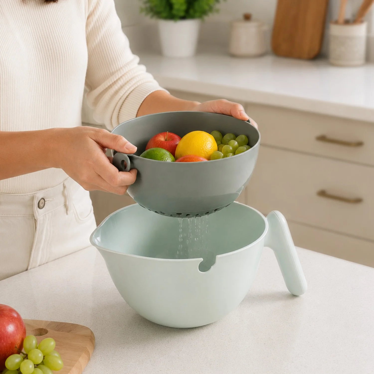 2 In 1 Kitchen Colander And Bowl 2000ml - Image 3