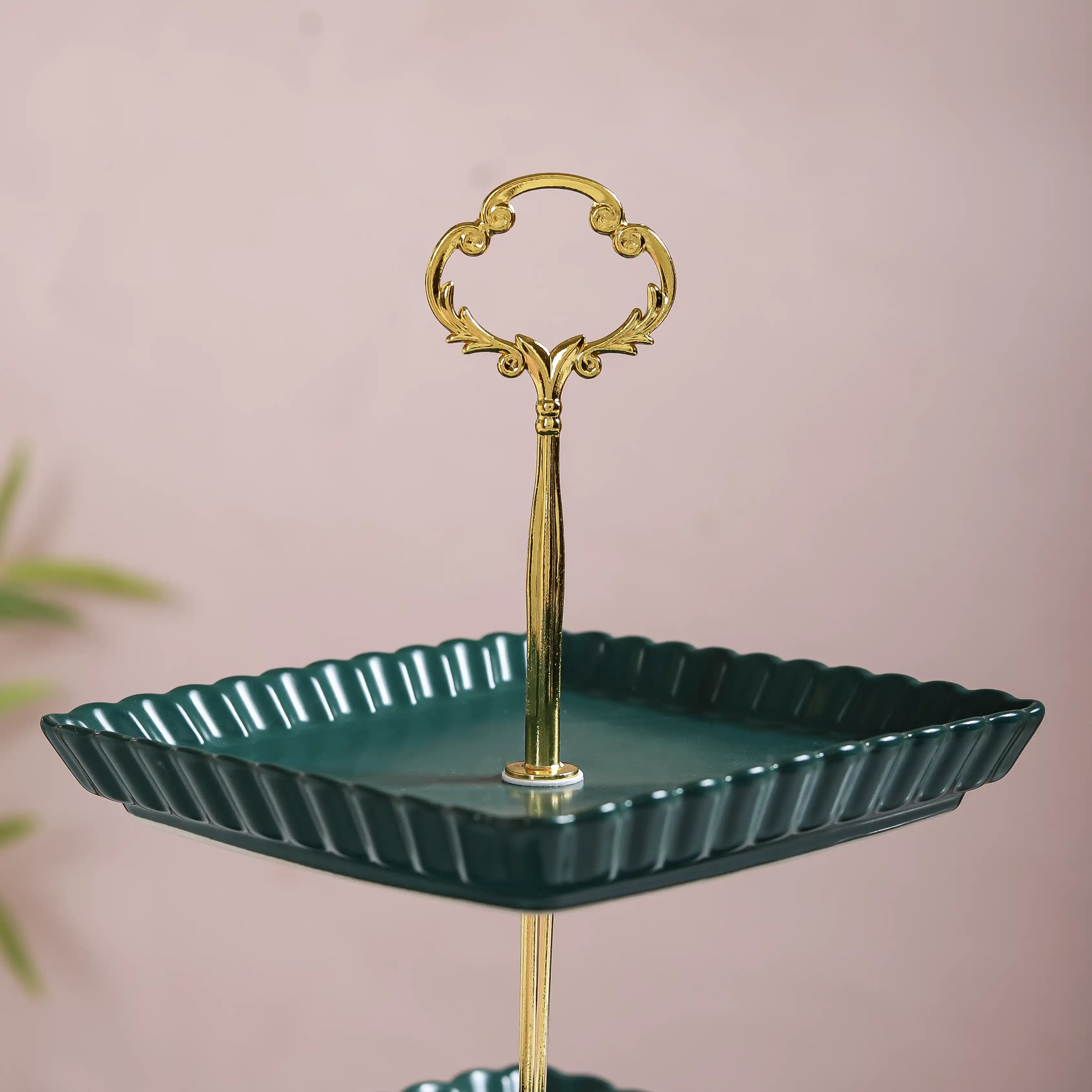 2-Tier Square Ceramic Snack Stand Green - Image 9