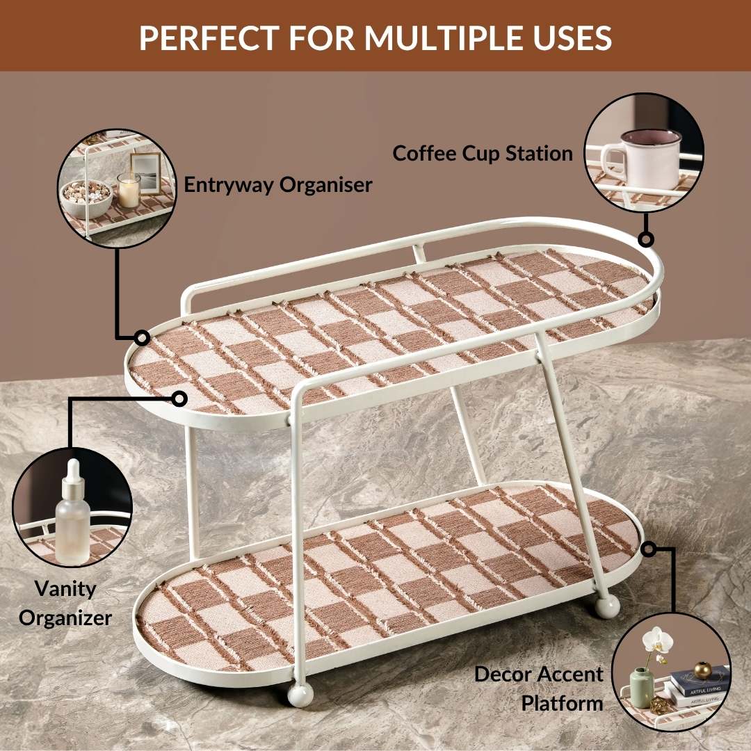 2 Tier Vanity Storage Display Tray White Brown - Image 3