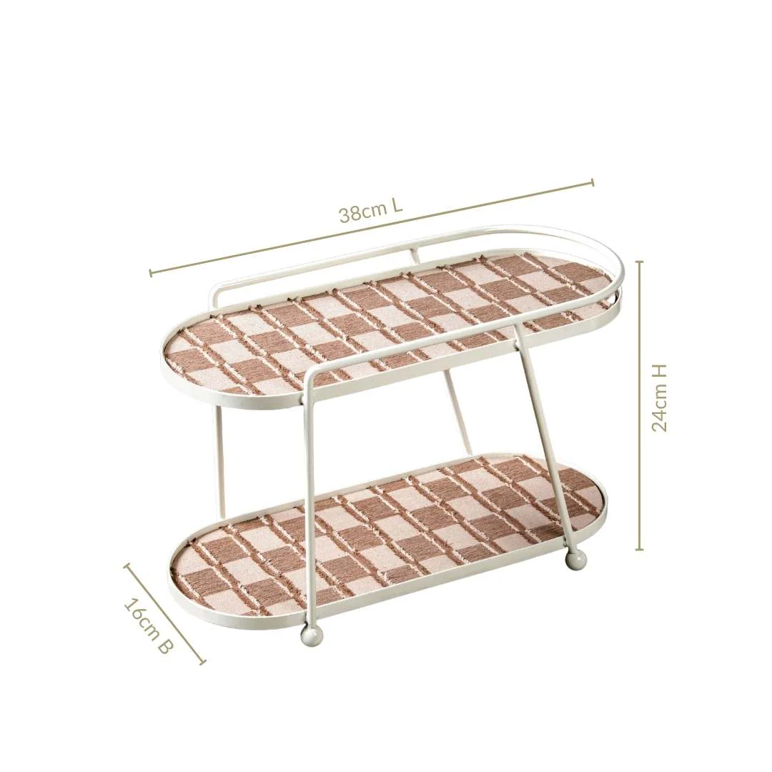 2 Tier Vanity Storage Display Tray White Brown - Image 6
