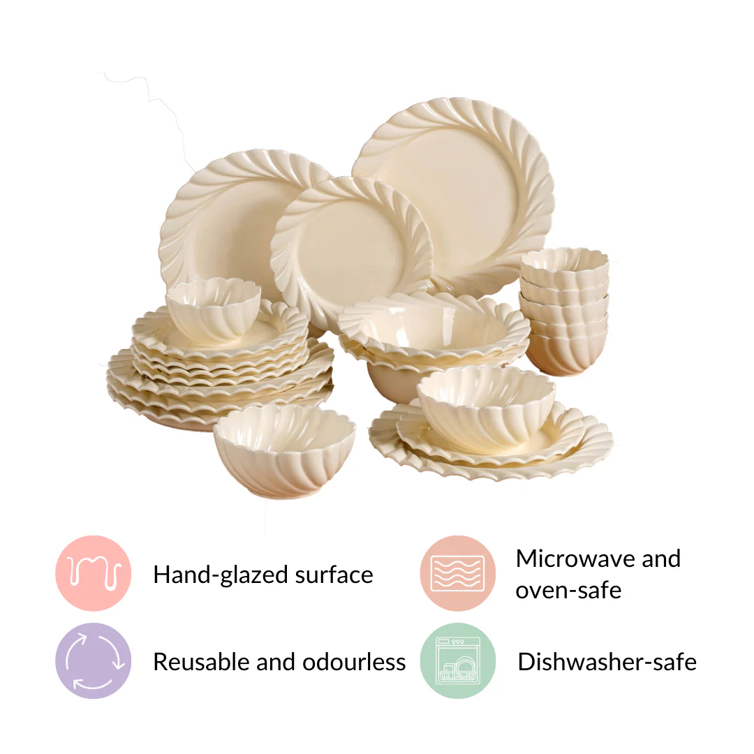 22 Piece Scallop Cream Luxury Dinner Set For 6 - Image 8
