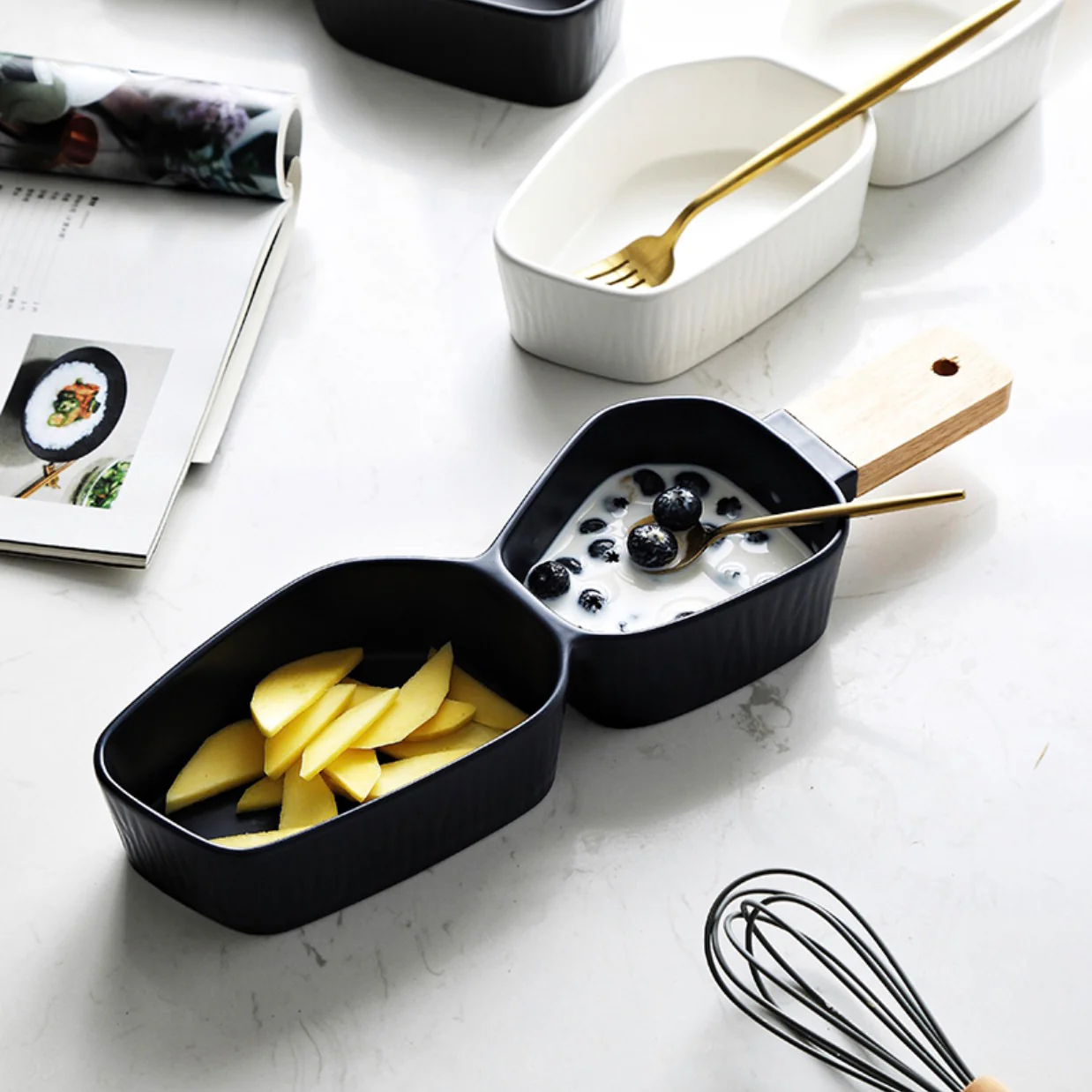 GEOMETRIC 2 Part Bowl With Wooden Handle - Image 9