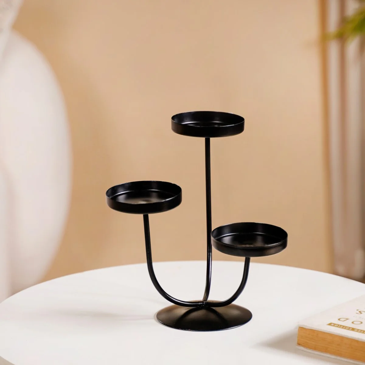 3 Arm Metal Candle Stand Black - Image 3