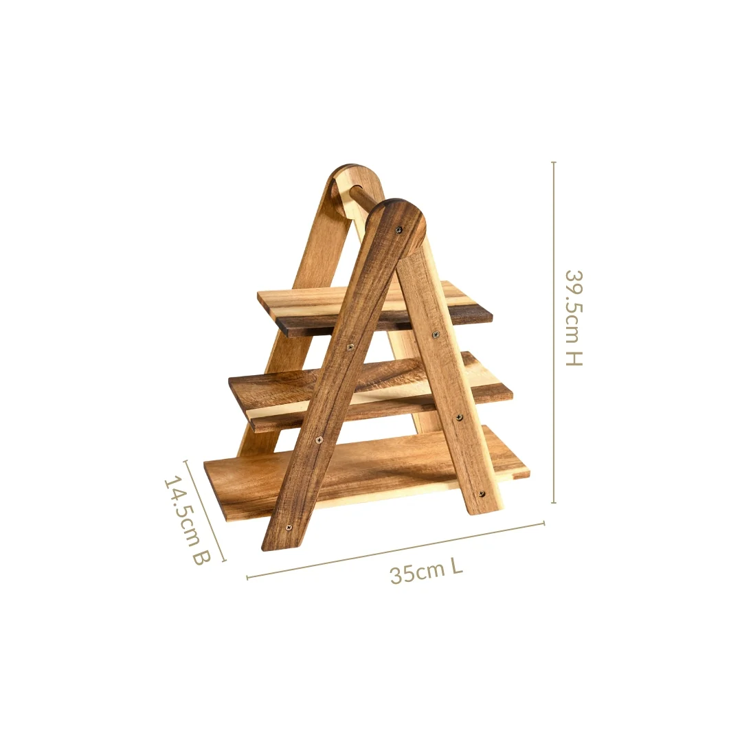 3 Tier Acacia Wood Serving Platter Stand - Image 4