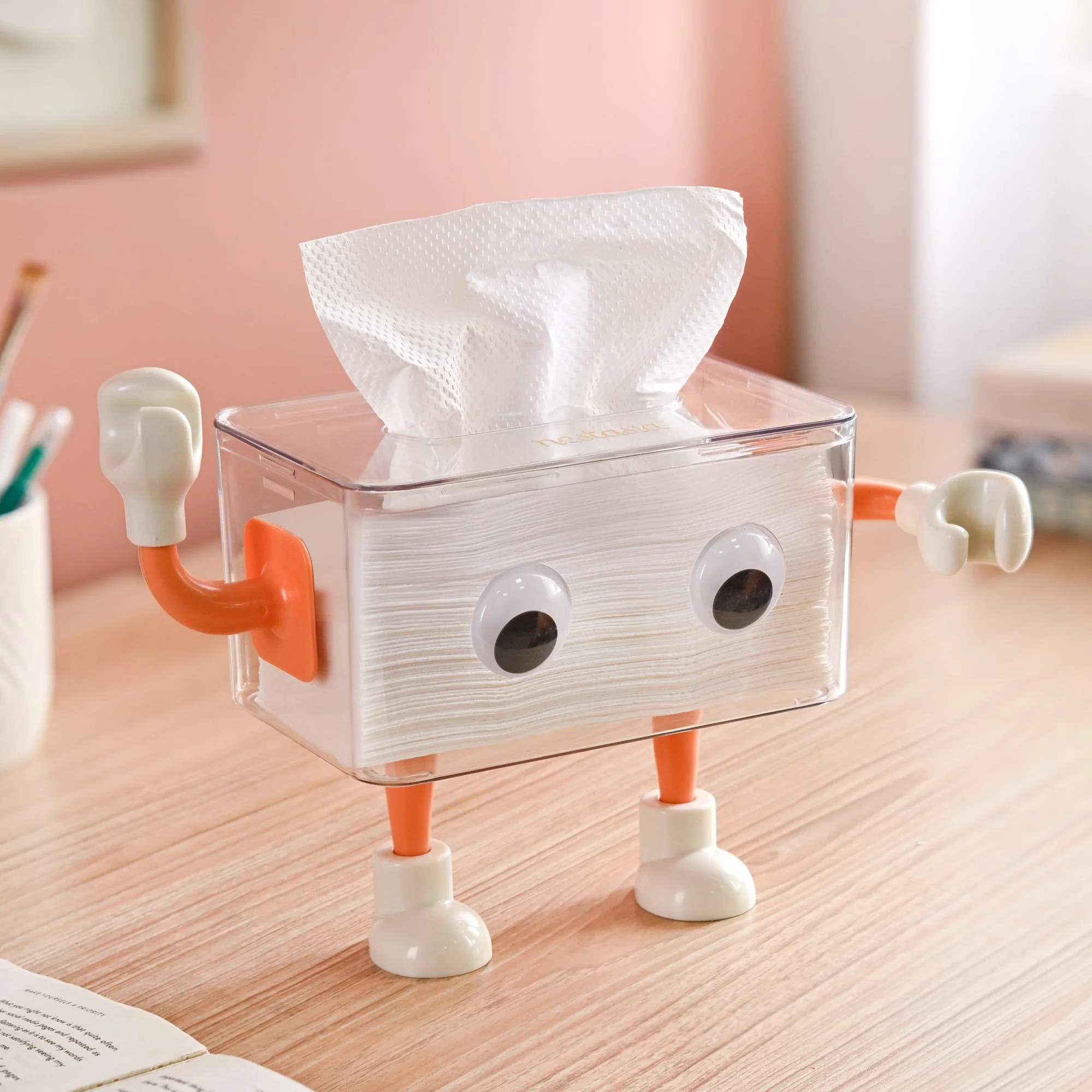 3D Cartoon Robot Tissue Box Orange - Image 4