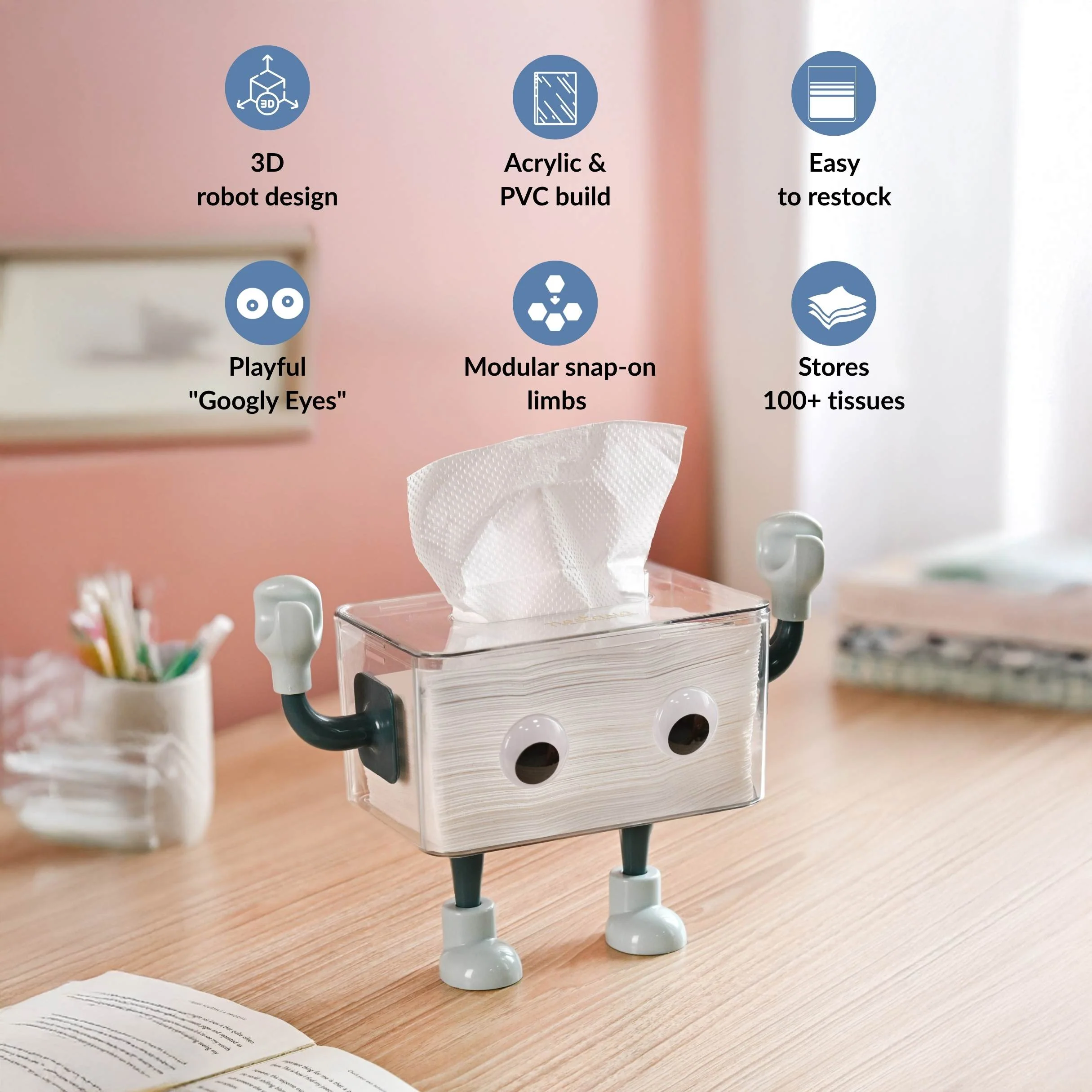 3D Robot Design Tissue Box Blue - Image 3