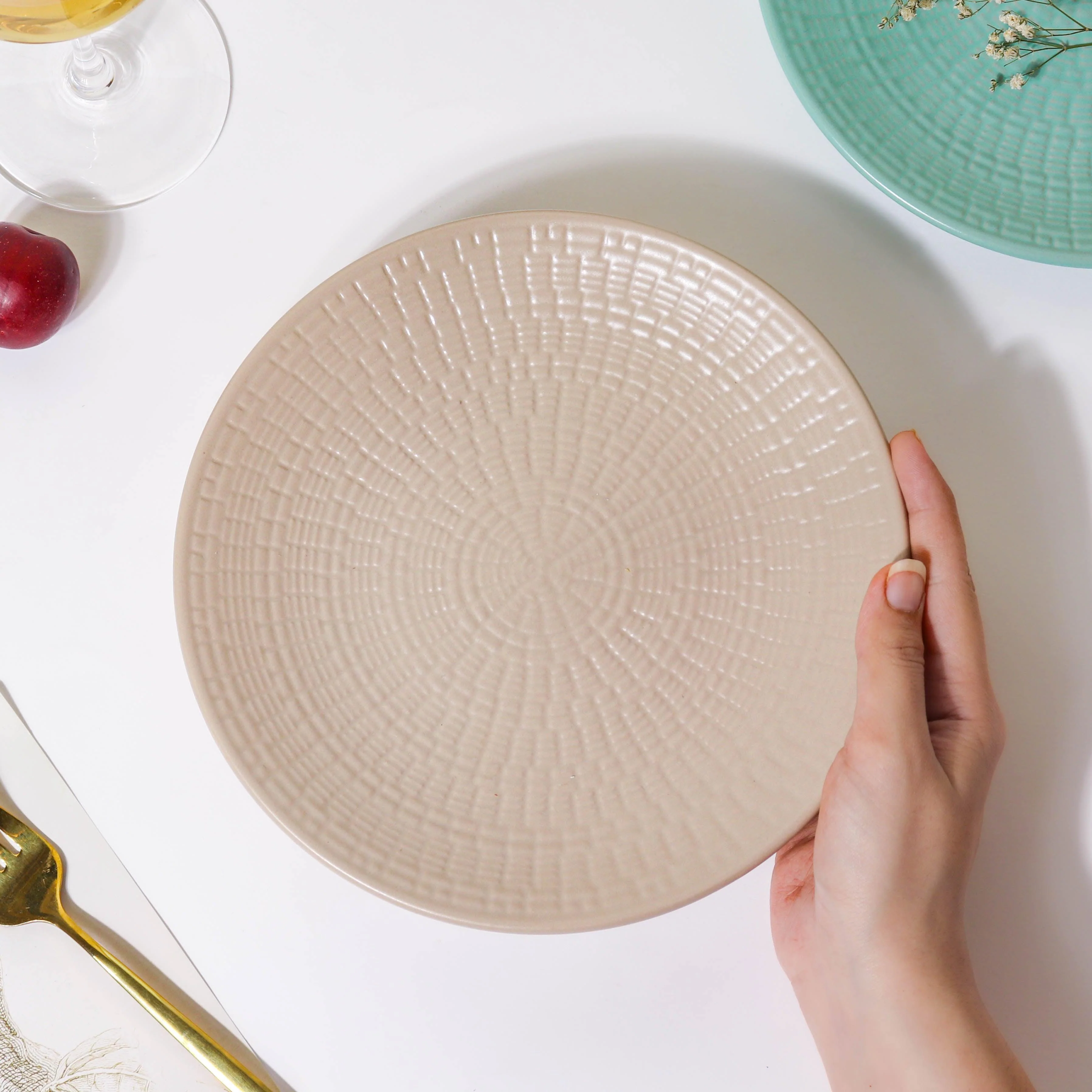 Aamirah Beige Patterned Snack Plate 8 Inch - Image 2