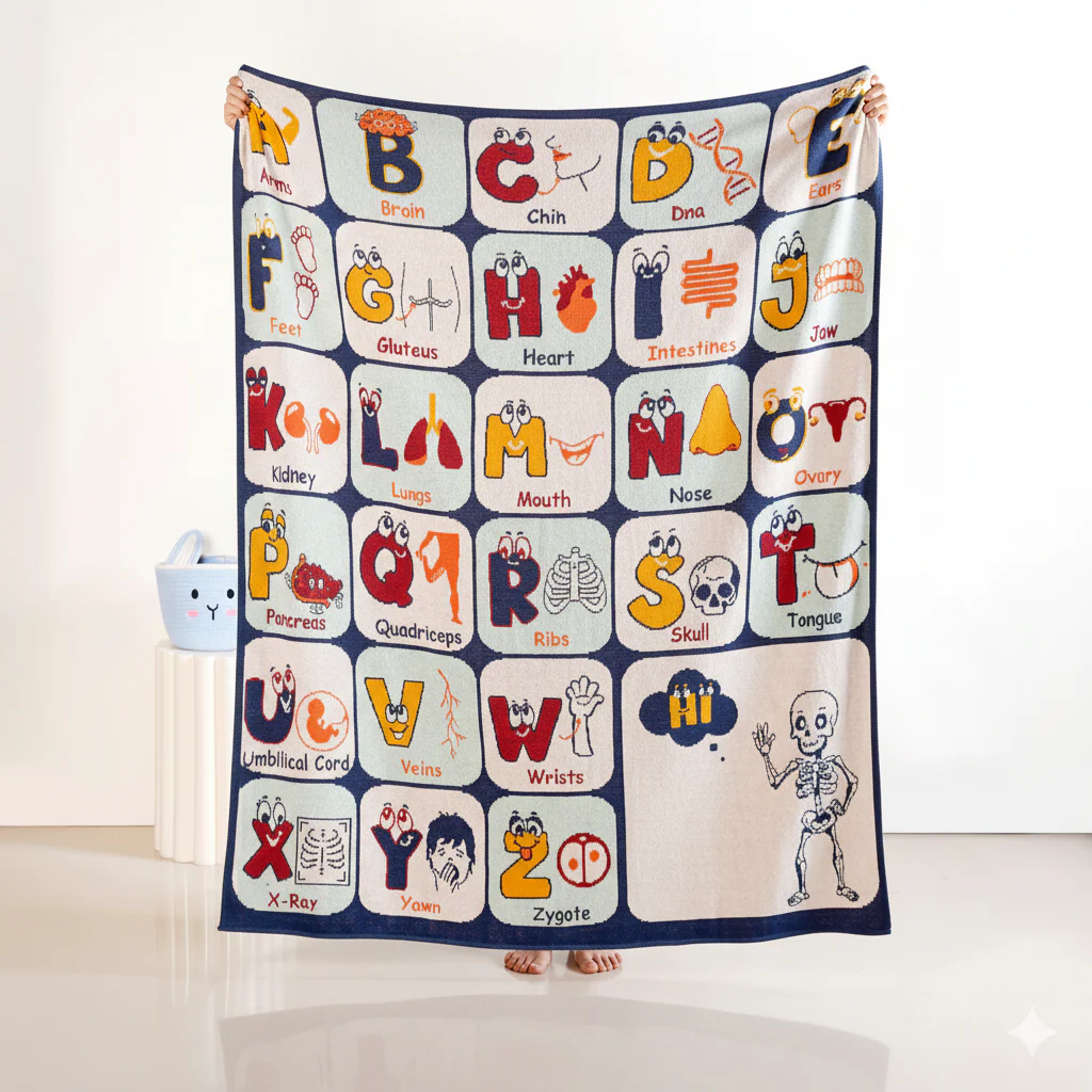 ABCD Alphabet Body Anatomy Kids Learning Throw 158x138cm