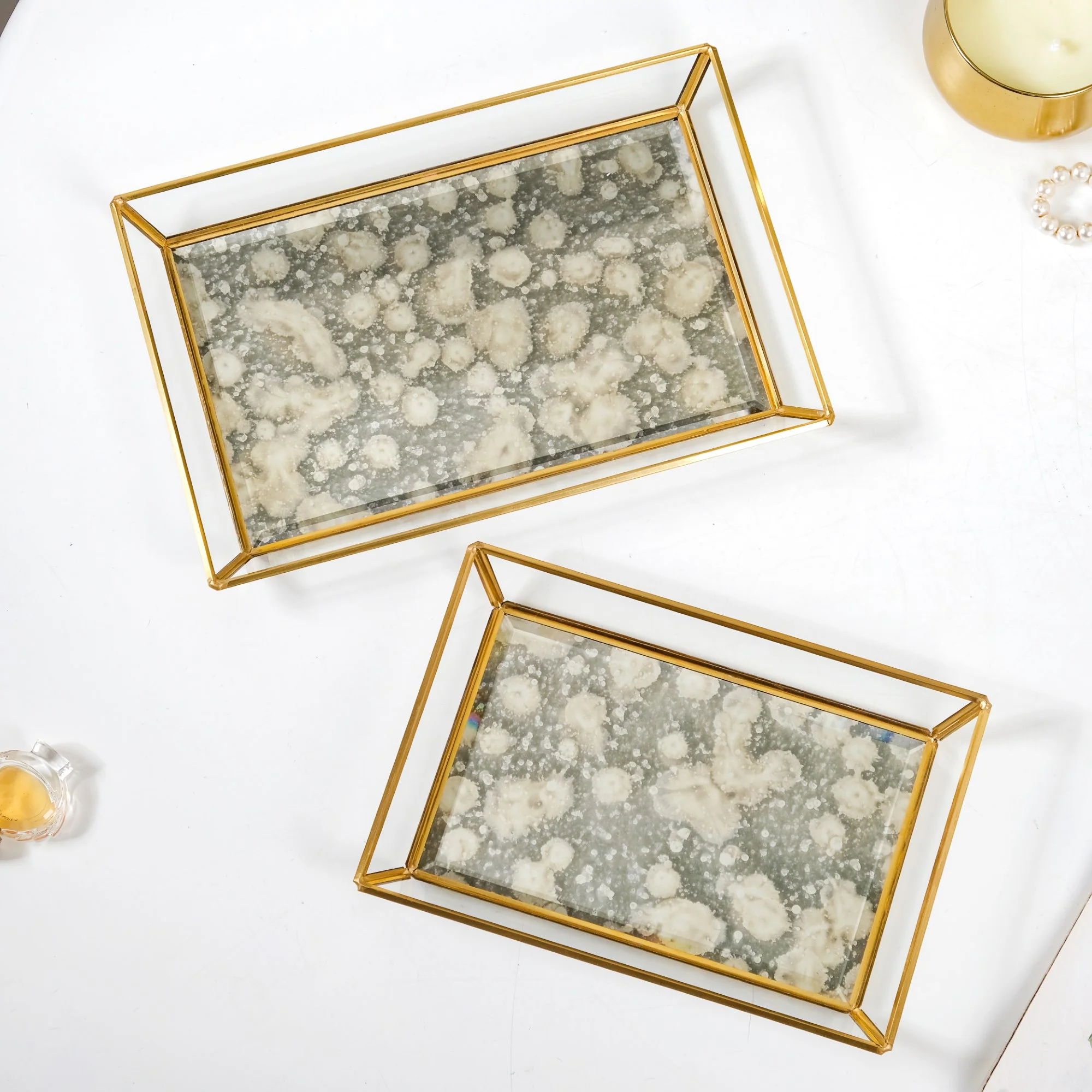 Abstract Design Printed Glass Vanity Tray Set Of 2 - Image 6