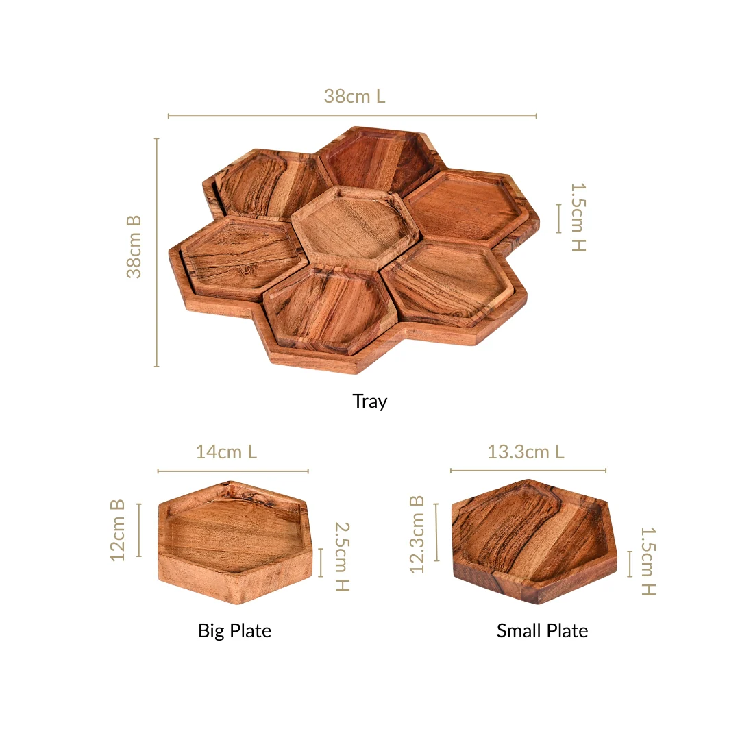 Acacia Honeycomb Wooden Platter Set of 8 For Party 38x38cm - Image 4