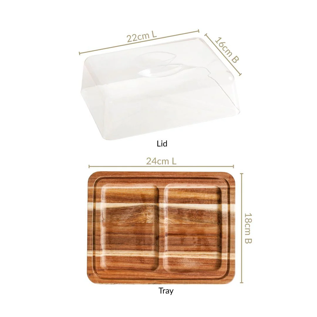 Acacia Wood Bread Box With Transparent Cloche 22cm - Image 4