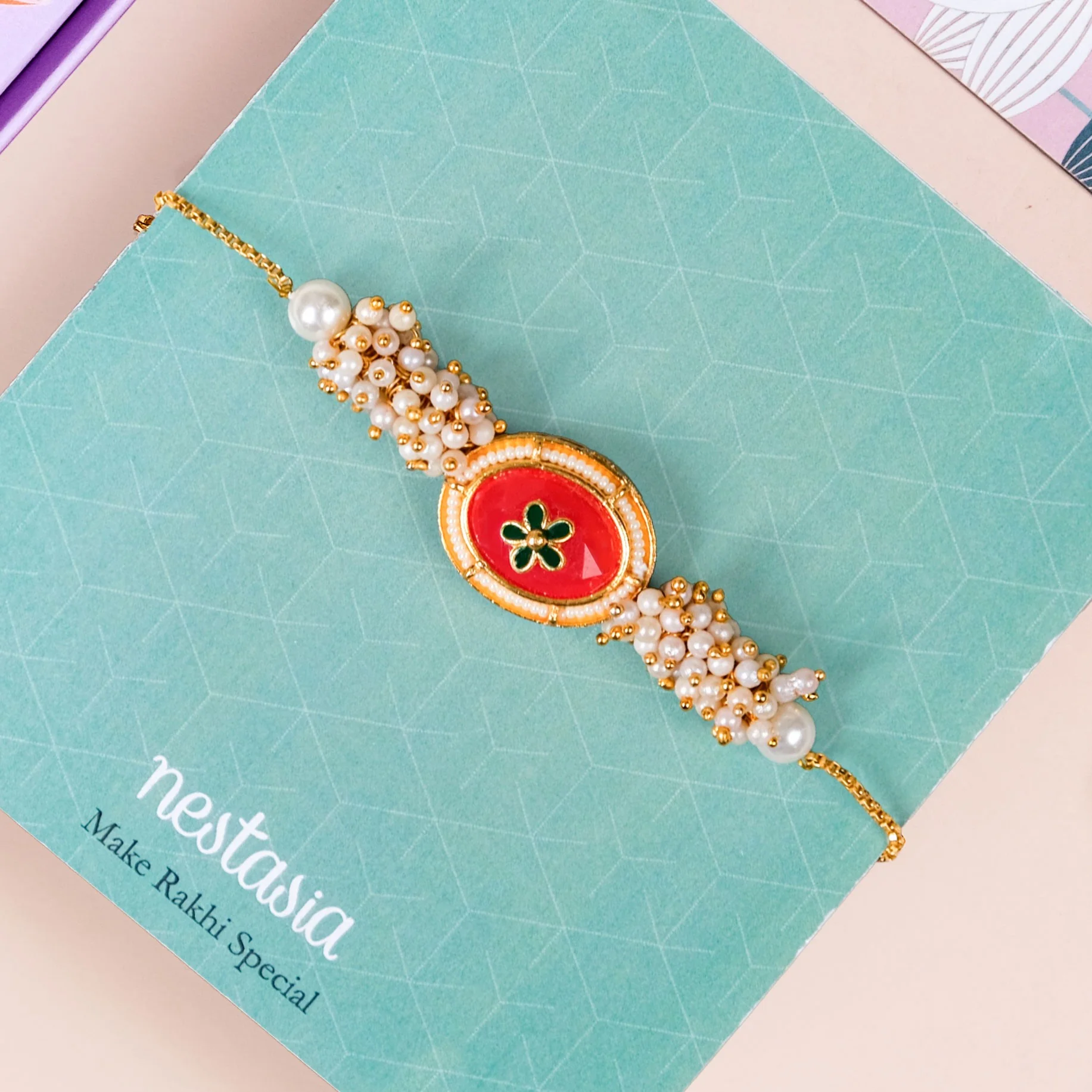 Adjustable Rakhi Gift Set For Sibling In Crimson - Image 3