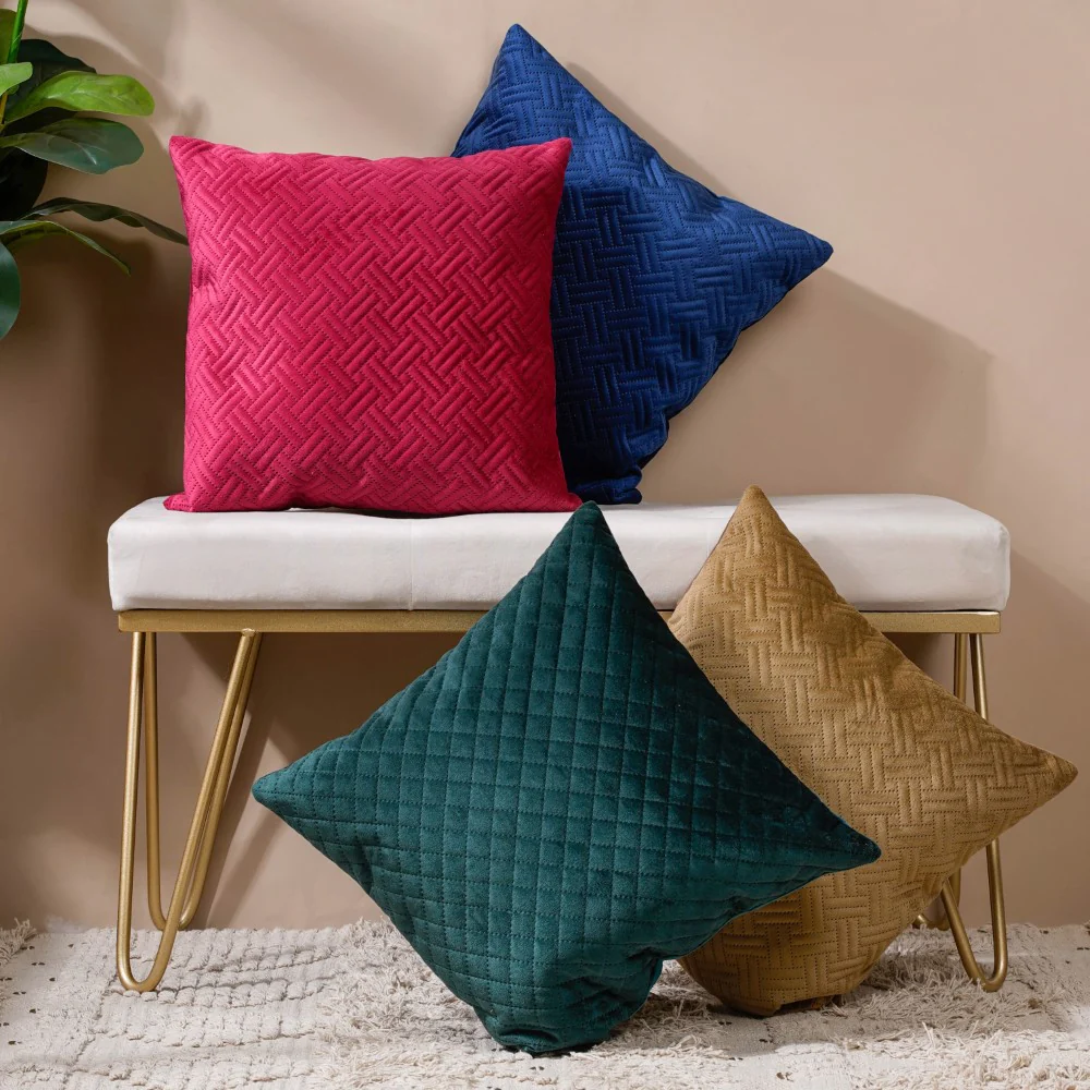 Airene Magenta Quilted Velvet Cushion Cover 16 x 16 Inch - Image 9