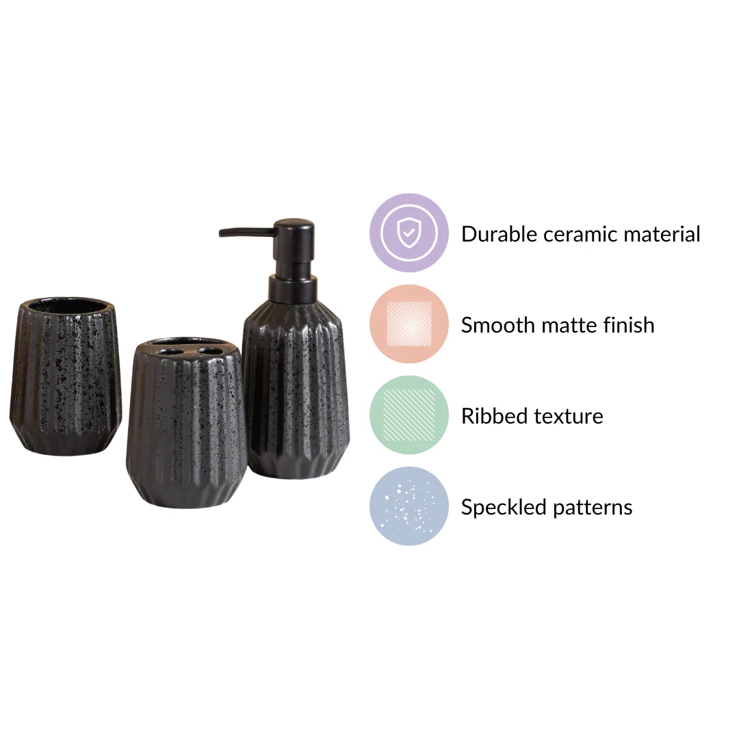 All Black Ceramic Bathroom Set Of 3 - Image 4