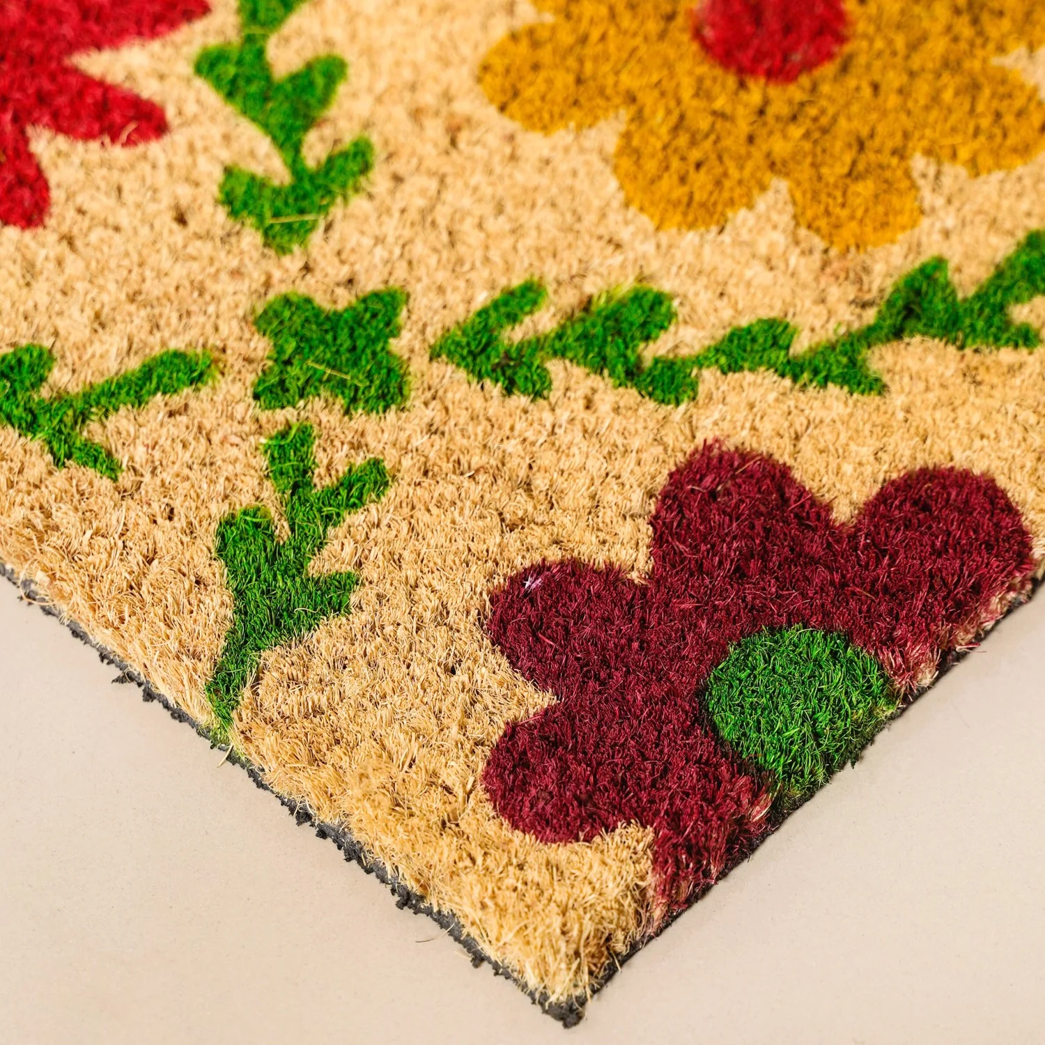 All Natural Coir Floor Mat With Floral Design 36x24 Inch - Image 3