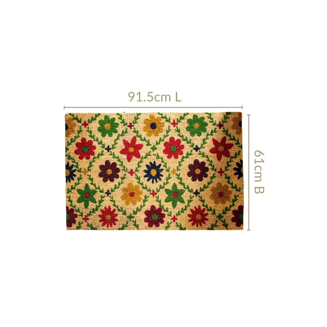 All Natural Coir Floor Mat With Floral Design 36x24 Inch - Image 4