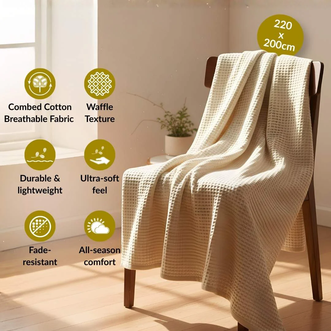 All Season Waffle Sofa Throw Blanket Beige White 220x200cm - Image 5
