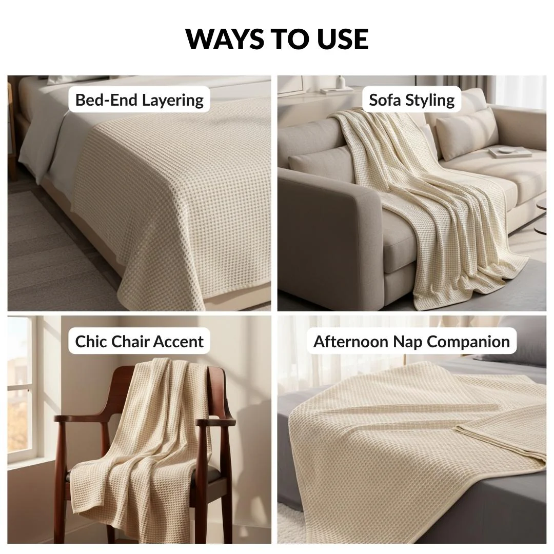 All Season Waffle Sofa Throw Blanket Beige White 220x200cm - Image 7