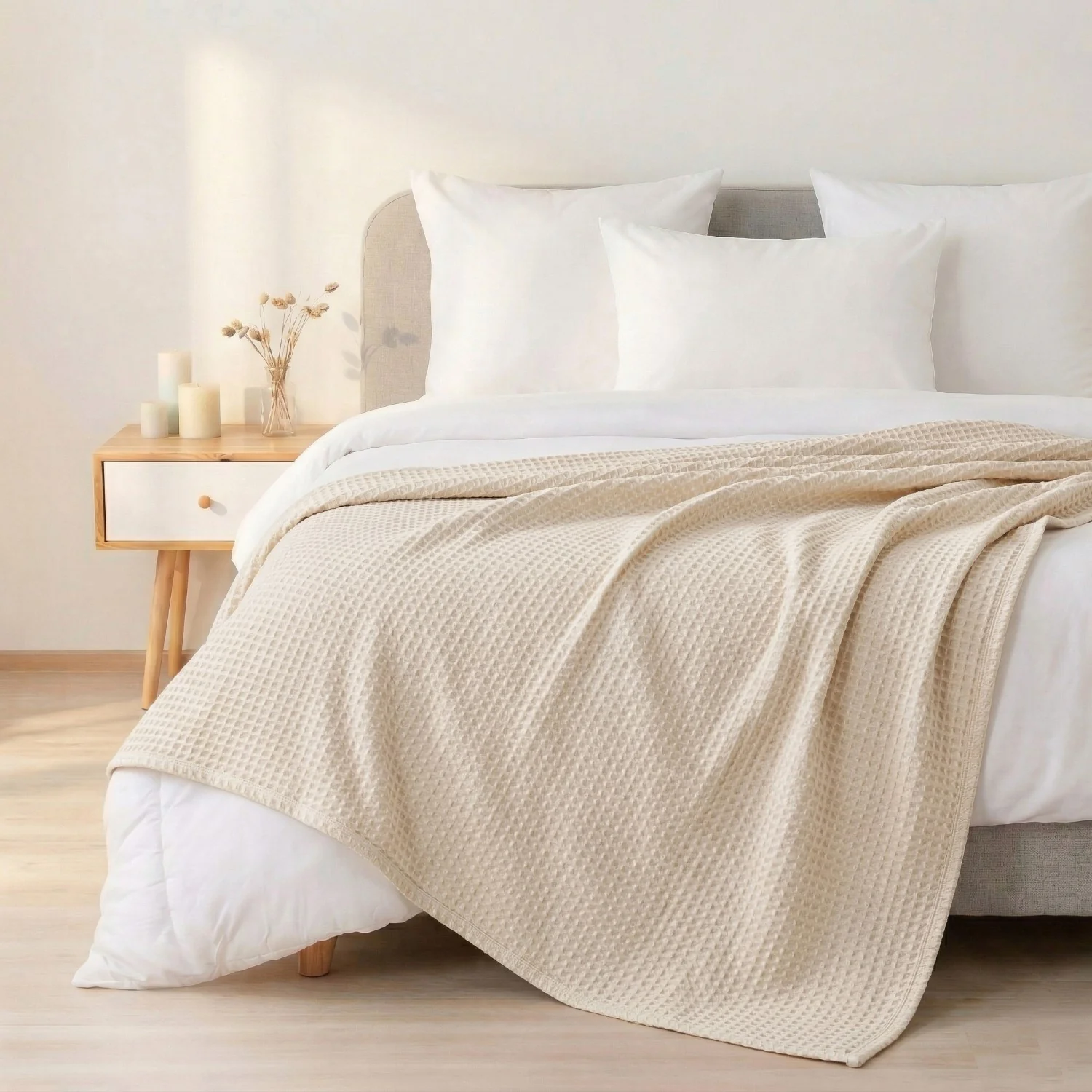 All Season Waffle Sofa Throw Blanket Beige White 220x200cm - Image 9