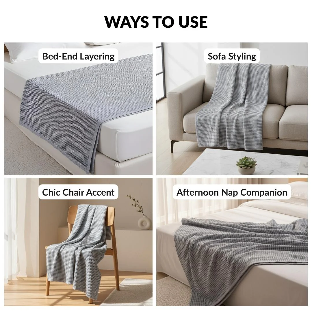 All Season Waffle Sofa Throw Blanket Grey White 220x200cm - Image 6