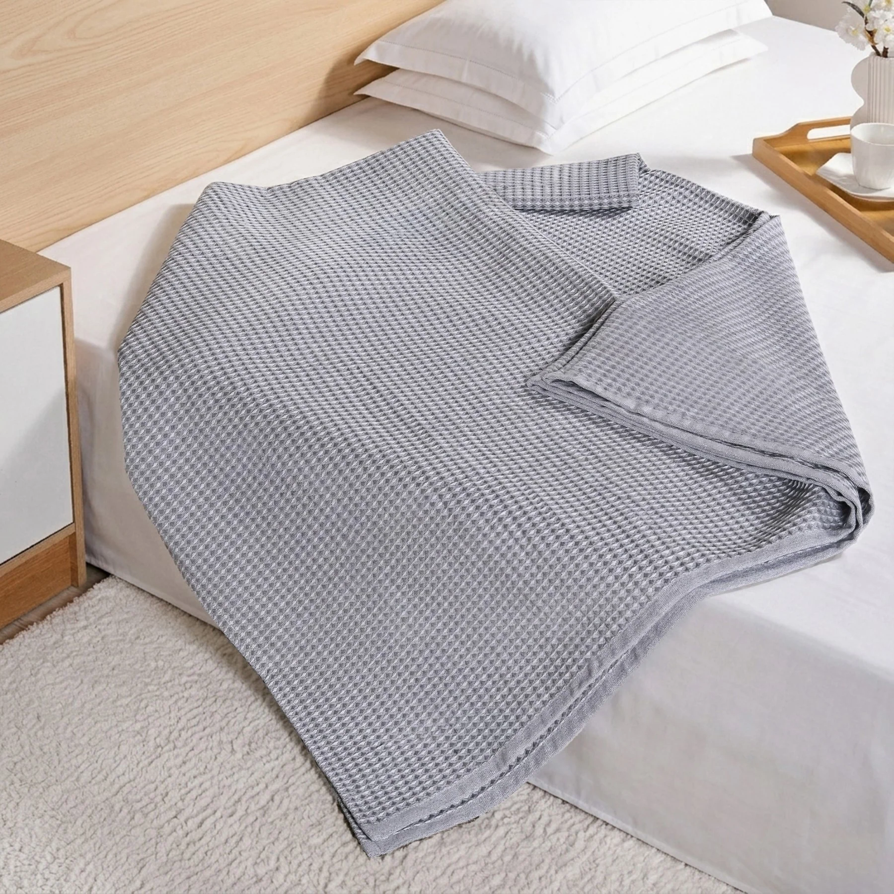 All Season Waffle Sofa Throw Blanket Grey White 220x200cm - Image 8
