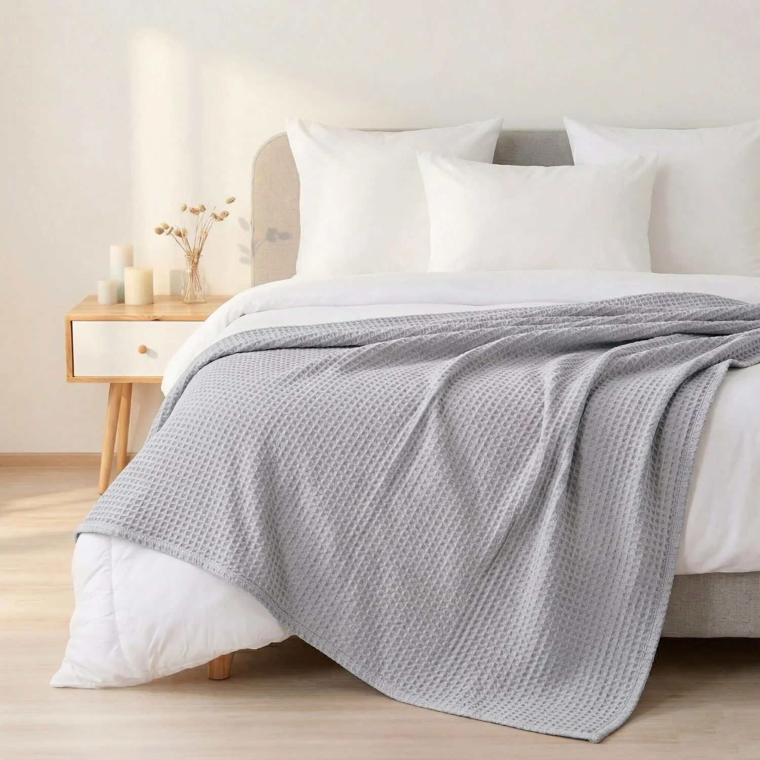 All Season Waffle Sofa Throw Blanket Grey White 220x200cm - Image 9