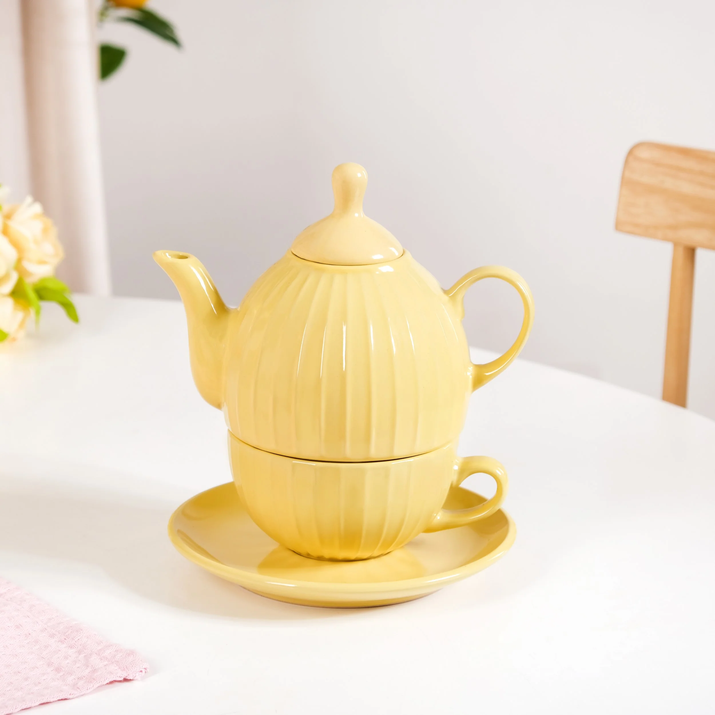 Ambrosia Stackable Ceramic Tea Set For 1 Yellow - Image 3