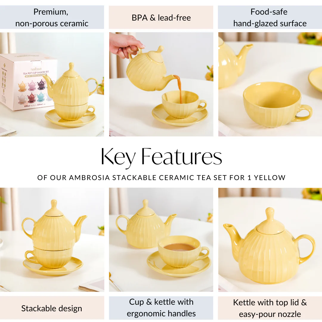Ambrosia Stackable Ceramic Tea Set For 1 Yellow - Image 6