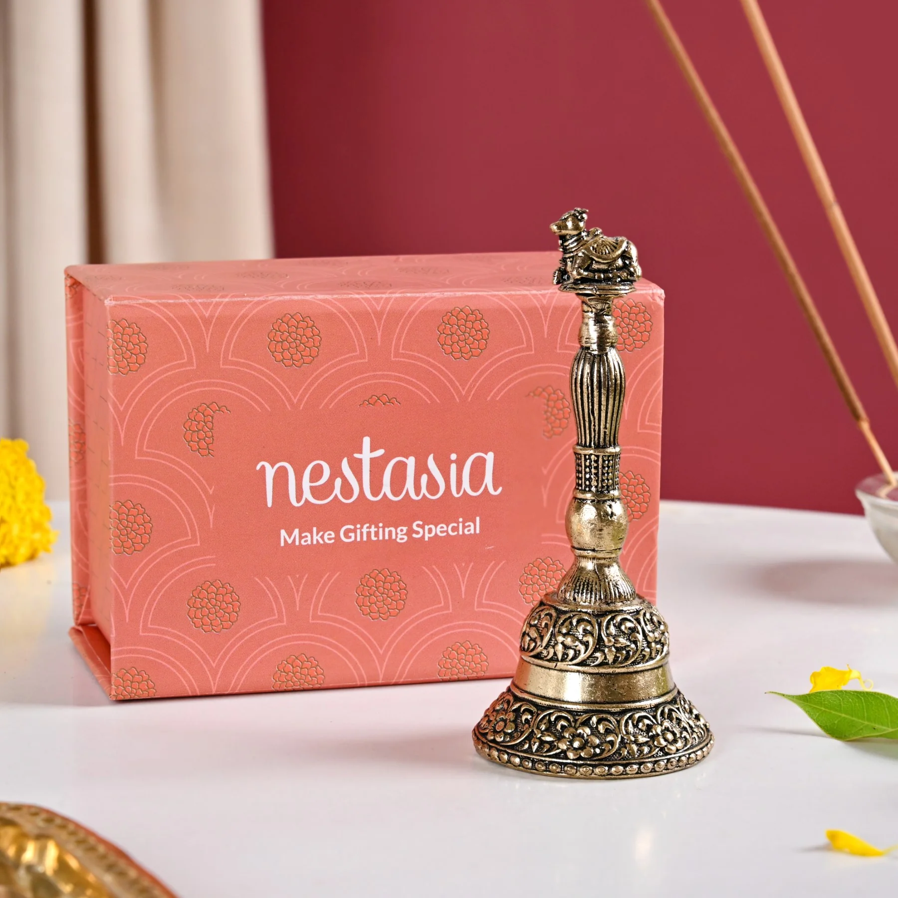 Antique Pure Brass Nandi Pooja Ghanti With Gift Box 10cm - Image 7