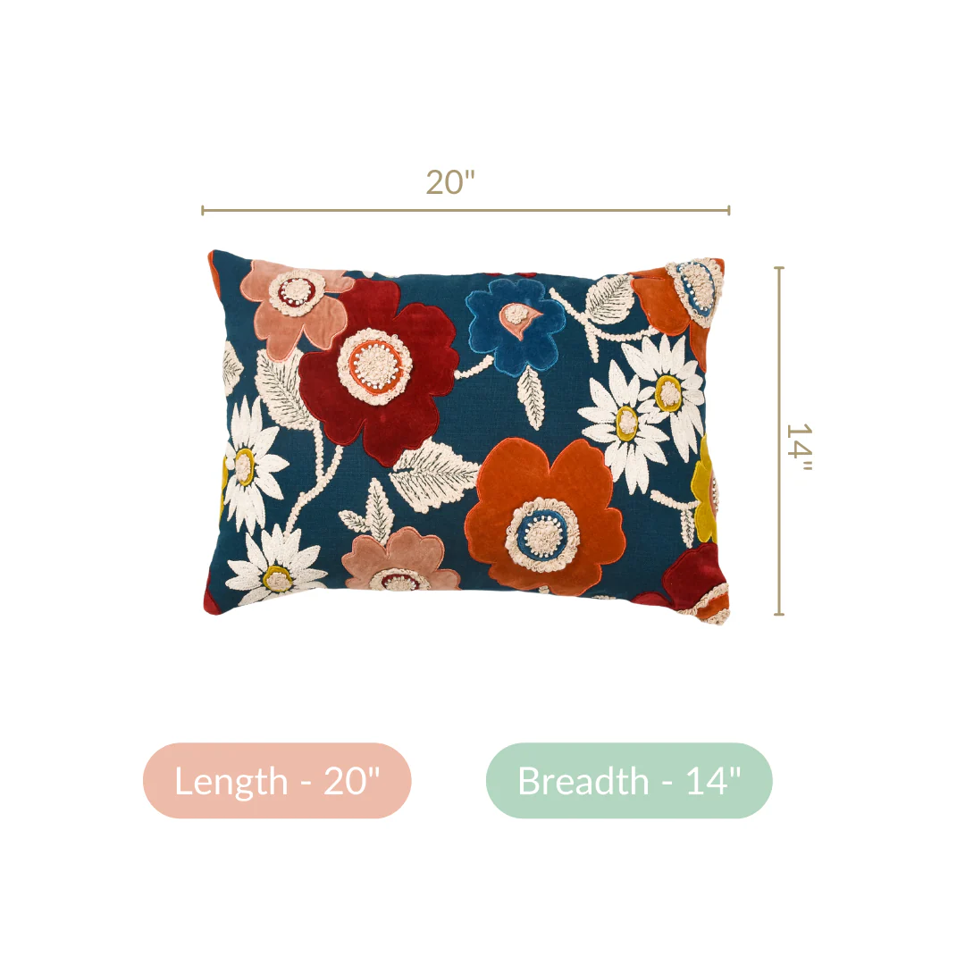 Applique Embroidery Velvet Cushion Cover 20x14 Inch - Image 3
