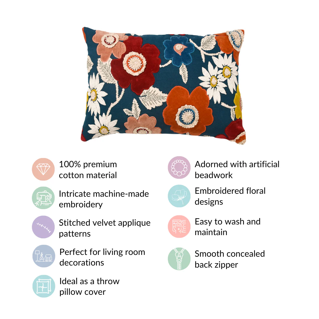Applique Embroidery Velvet Cushion Cover 20x14 Inch - Image 5