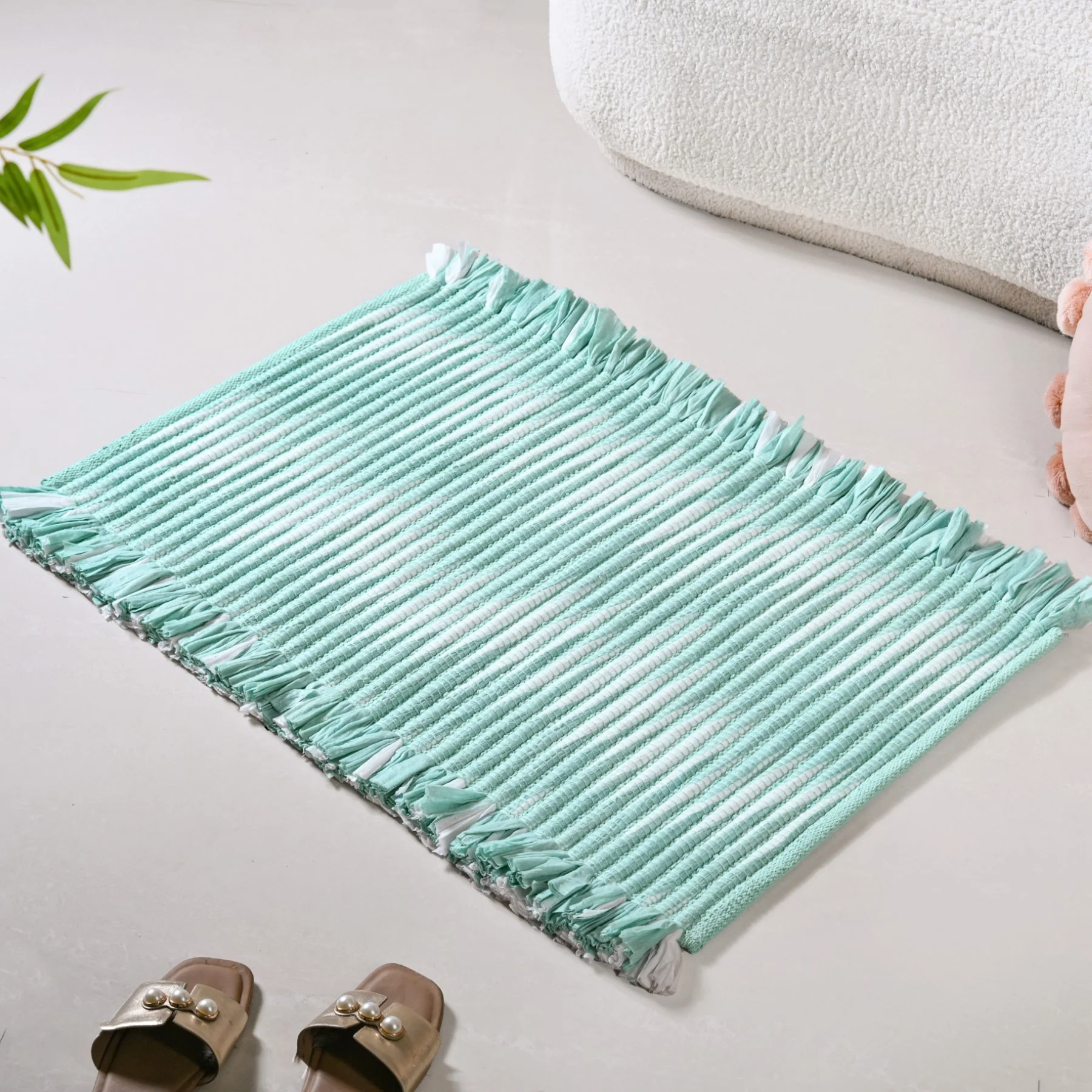 Aqua Chevron Rope Cotton Floor Mat 85x62cm