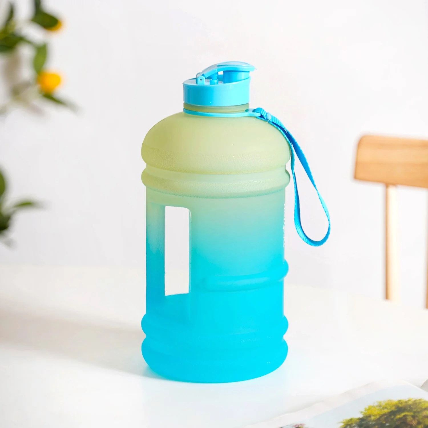 AquaBurst Water Bottle With Capacity Markers Ombre Green Blue 2200ml