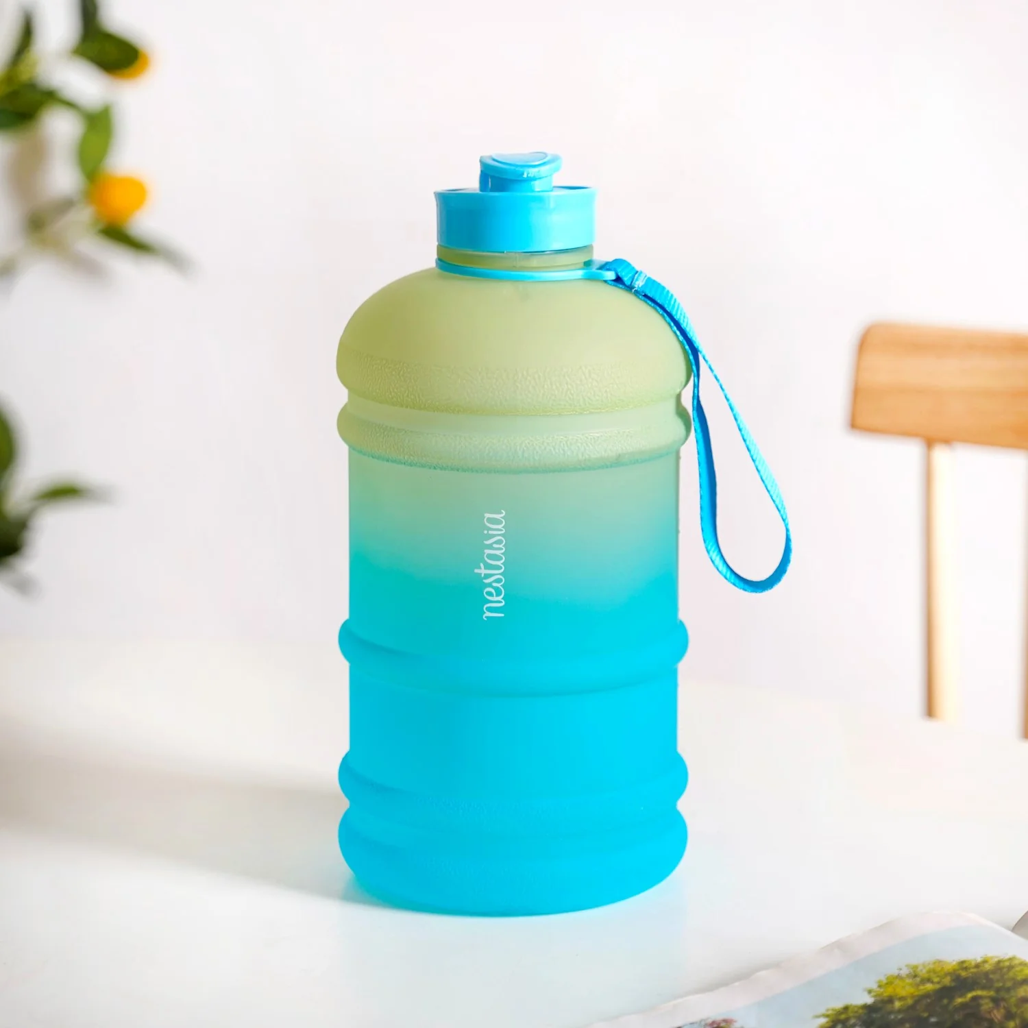 AquaBurst Water Bottle With Capacity Markers Ombre Green Blue 2200ml - Image 2