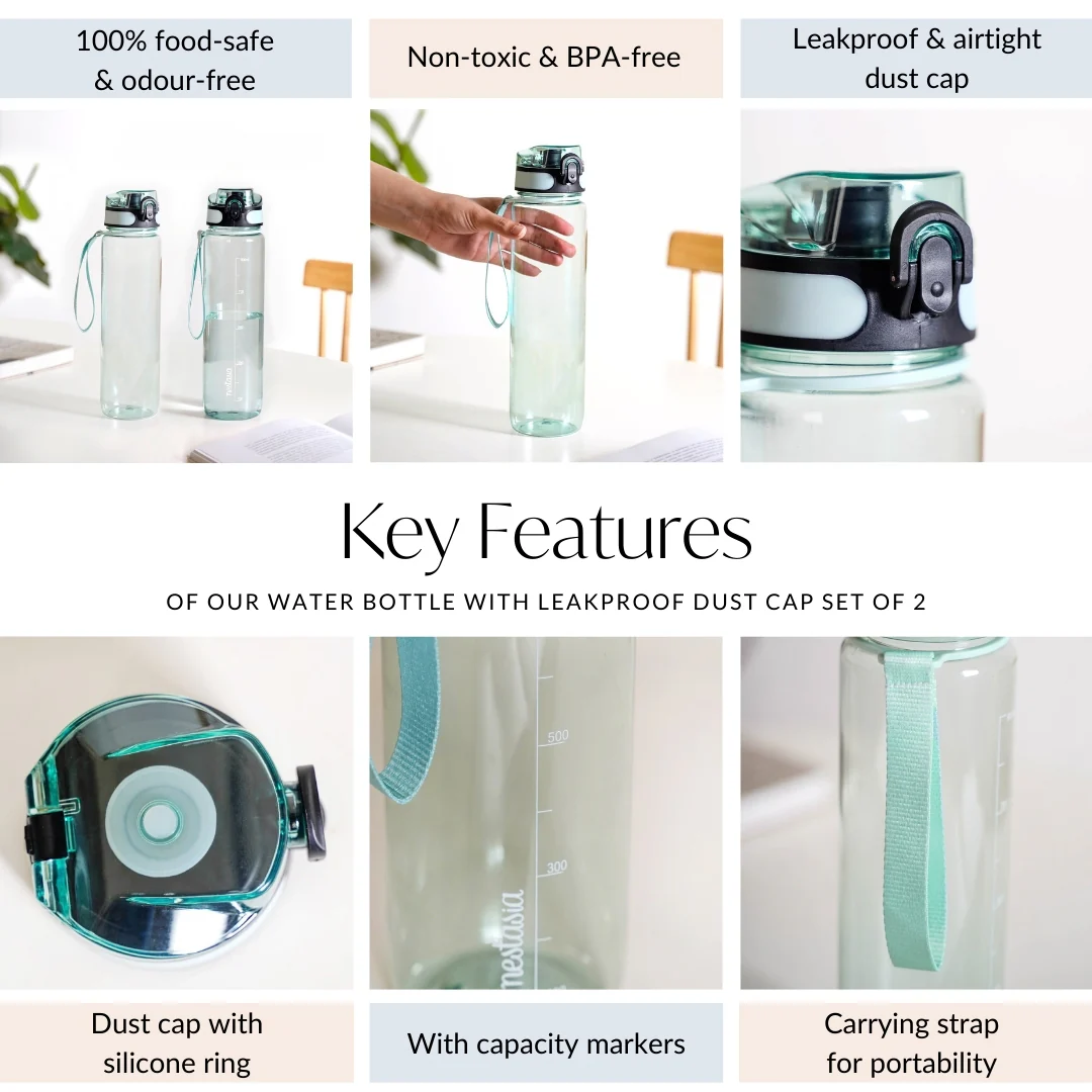 Aqualite Leakproof Sipper Bottle For Office Gym Set Of 2 Mint Frost 1000ml - Image 6