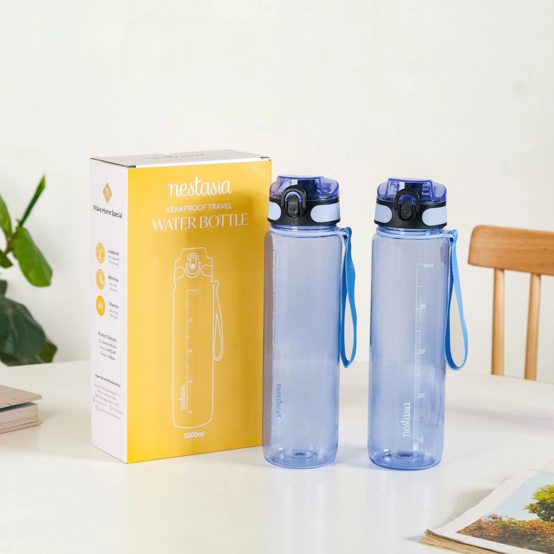 Aqualite Tall Sipper Water Bottle Set Of 2 Blue Jay 1000ml - Image 4