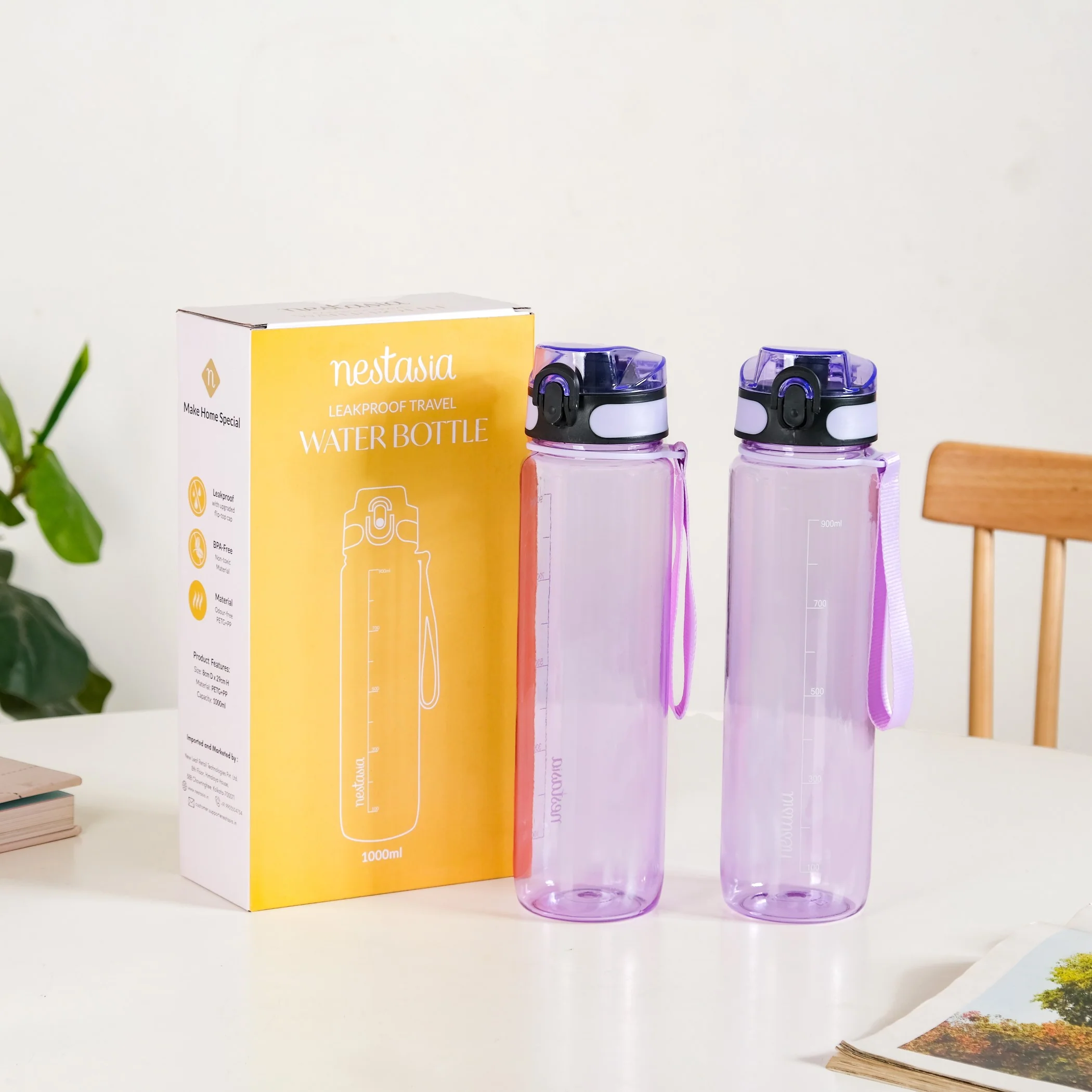 Aqualite Travel Water Bottles Set Of 2 Lavender Blush 1000ml - Image 4