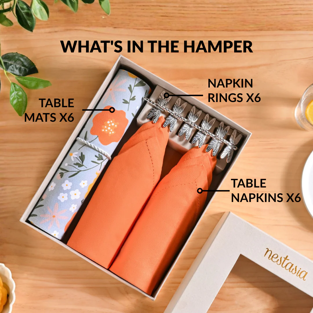 Arancia Table Linen Hamper With Set Of 6 Rings Napkins And Mats - Image 2