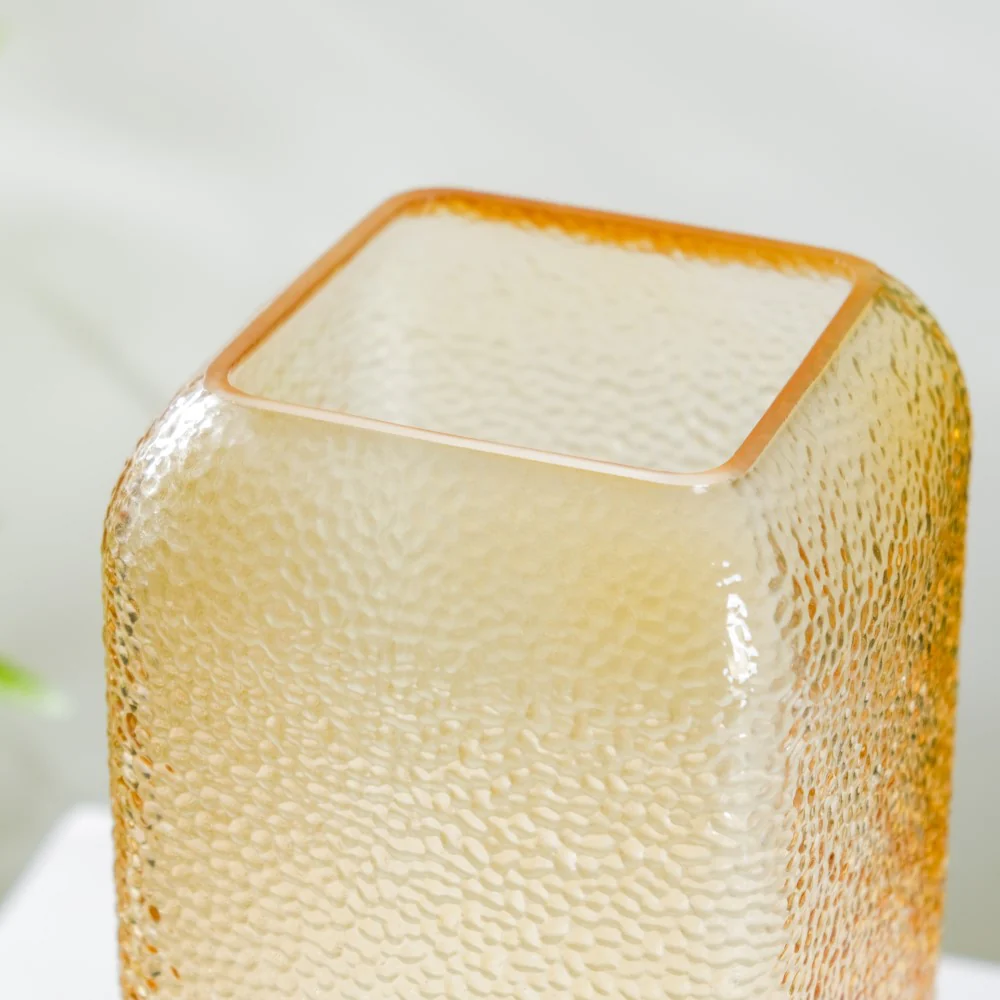 Art Deco Pebble Patterned Glass Vase Amber 9.5 Inch - Image 10