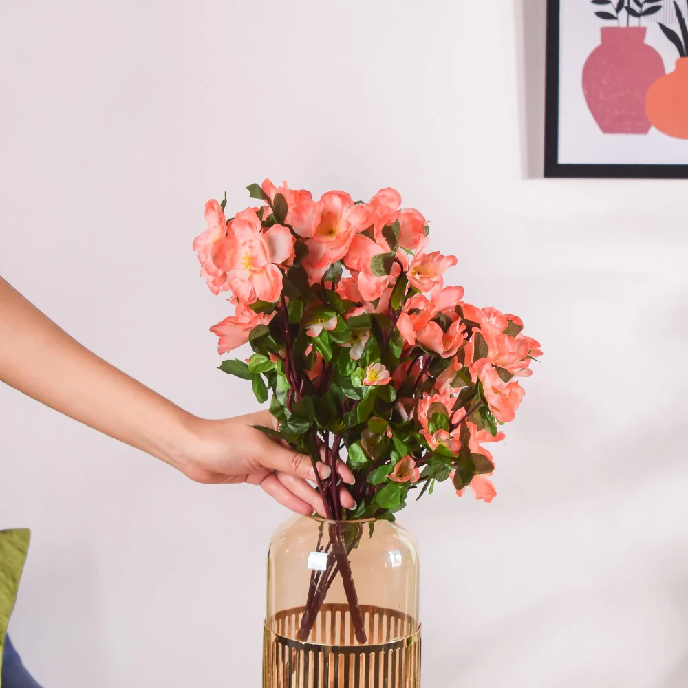 Artificial Camellia Flower Bouquet Peach Set Of 2 - Image 6