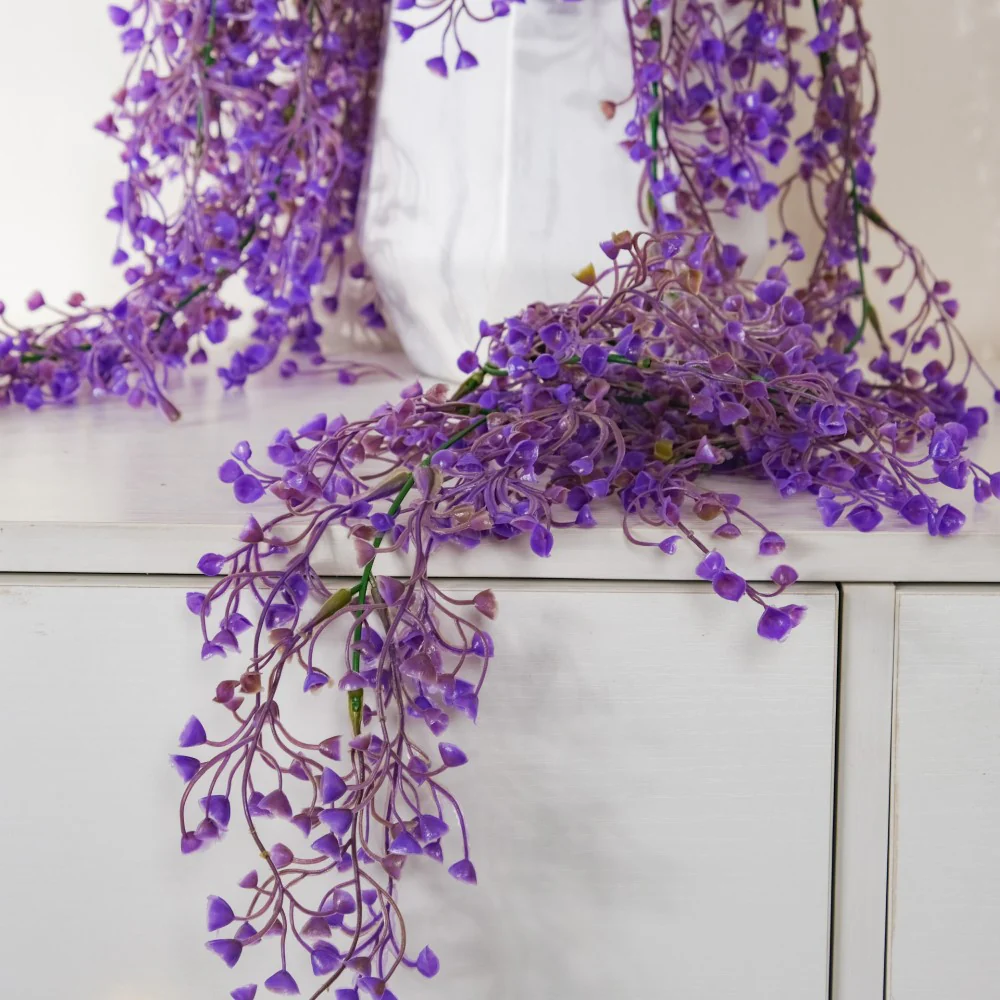 Artificial Hanging Willow Flowers Bunch Purple - Image 6