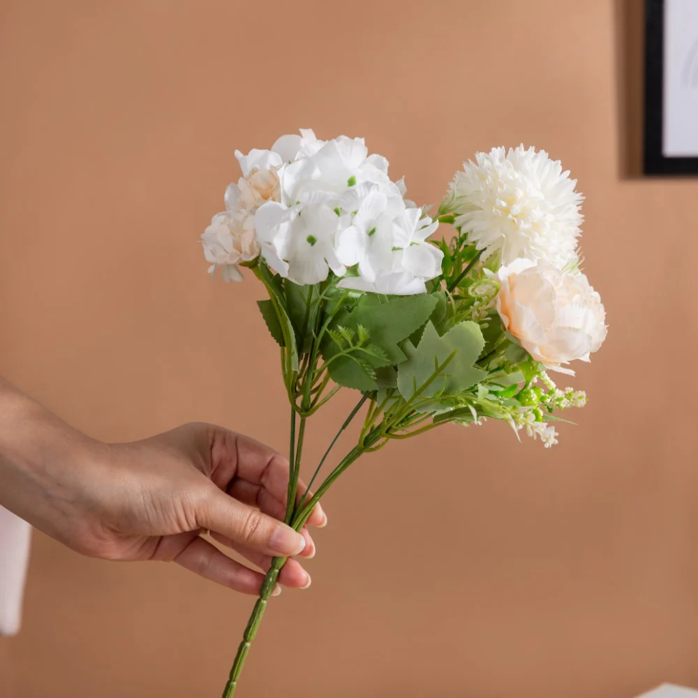 Artificial Flower Bunch Peony White - Image 2