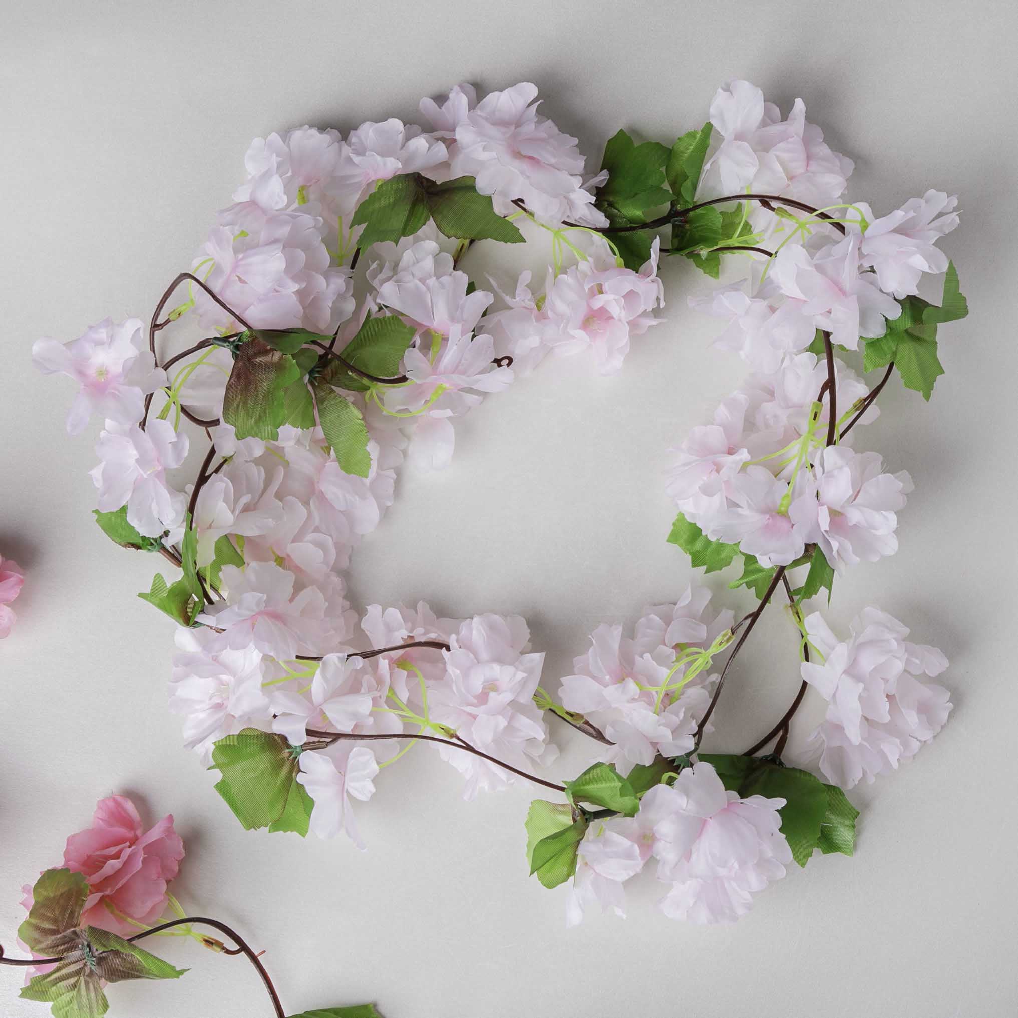 Artificial Sakura Blossoms And Leaves Vine Pink - Image 2