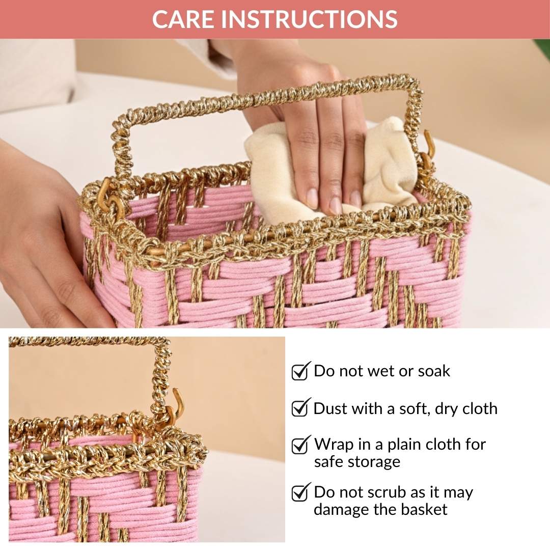 Artisanal Organiser And Hamper Basket Pink And Gold - Image 11