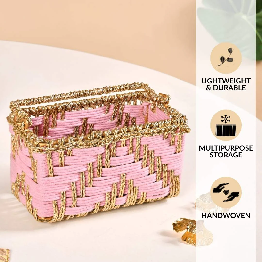 Artisanal Organiser And Hamper Basket Pink And Gold - Image 3