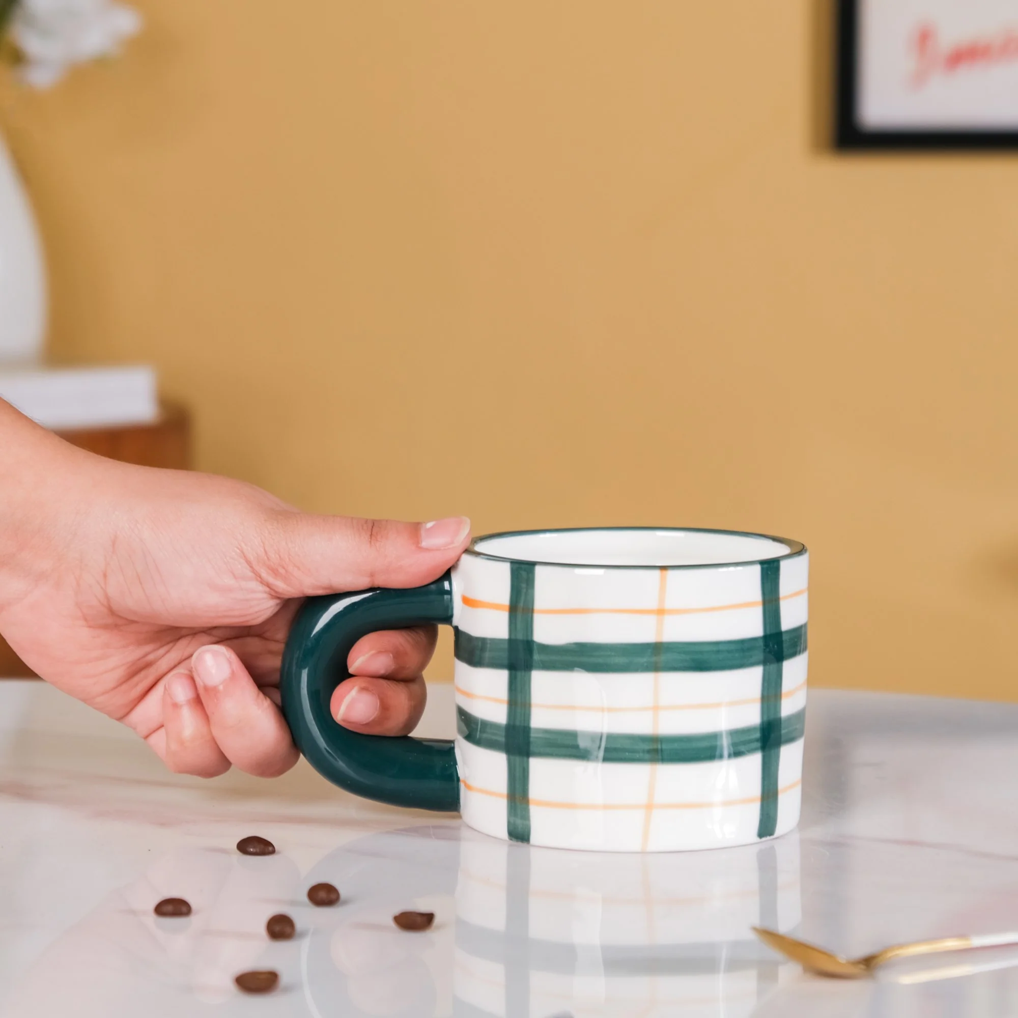 Artsy Ceramic Cup For Coffee Green Set of 2 330ml - Image 2