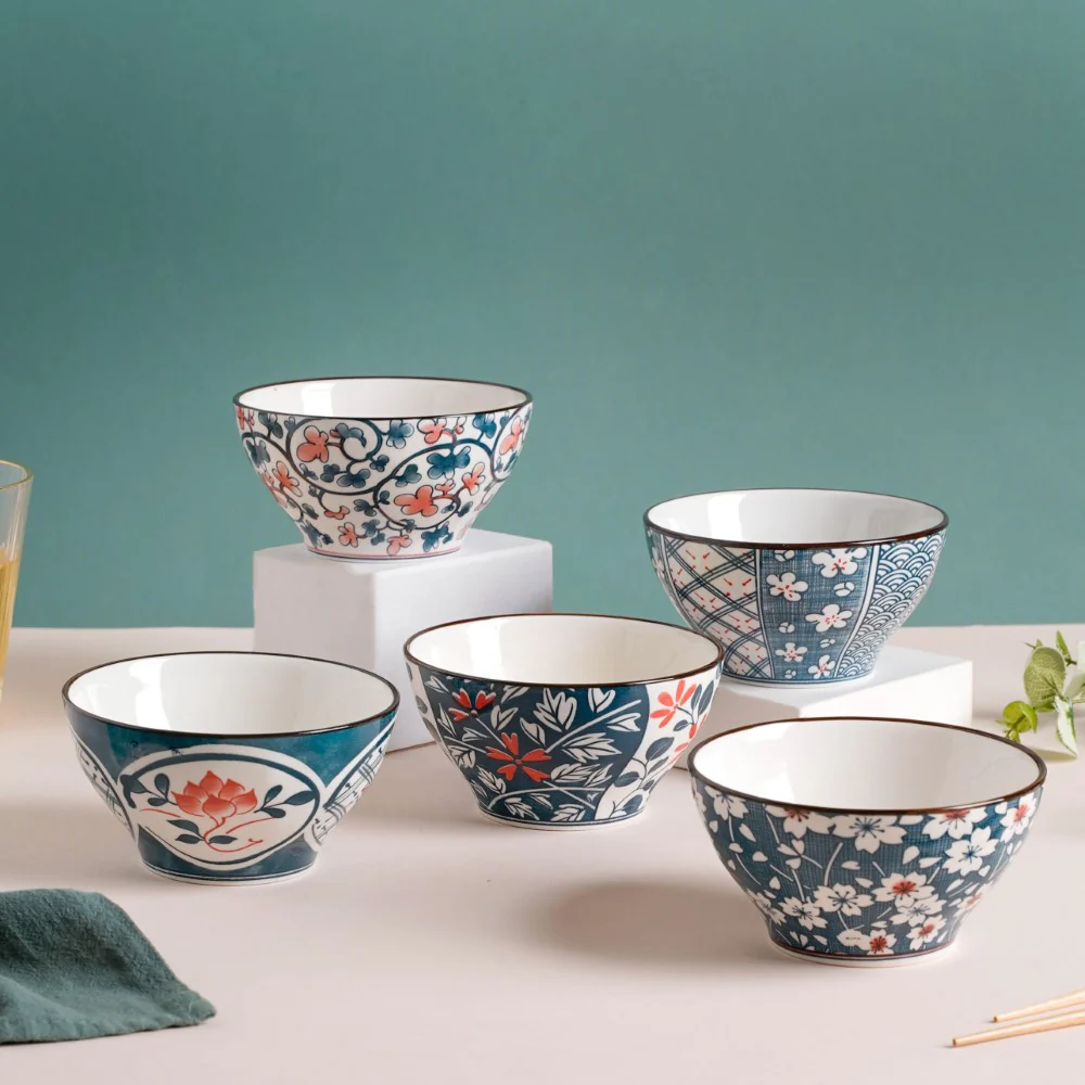 Asagao Patterned Ceramic Soup Bowl 4.5 Inch 300 ml - Image 11