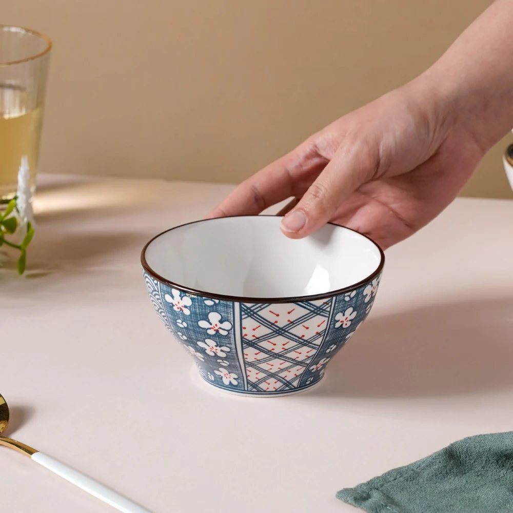 Asagao Patterned Ceramic Soup Bowl 4.5 Inch 300 ml - Image 2