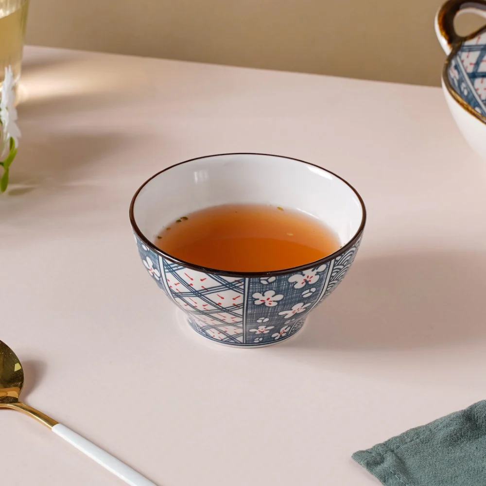 Asagao Patterned Ceramic Soup Bowl 4.5 Inch 300 ml - Image 3