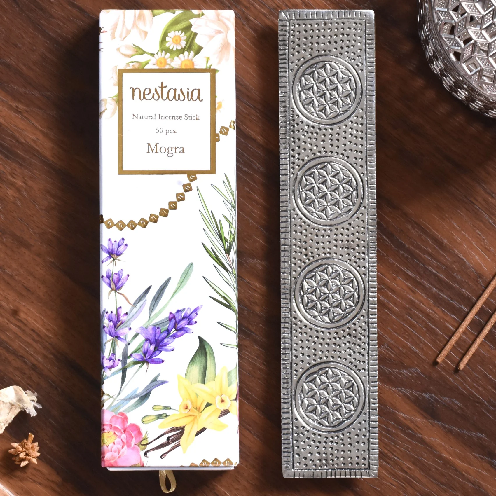 Ash Catcher Metal Agarbatti Stand With Mogra Incense Sticks - Image 2